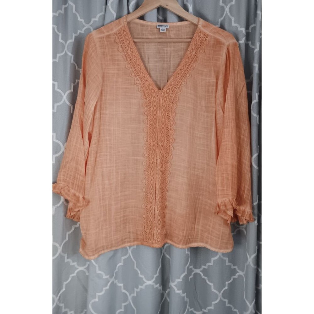 macllyn Large Orange Lagenlook Boho Art Lightweight Tunic Casual Top